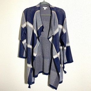 Cato Womens Cardigan Size Large Blue White Cotton Acrylic Wool Blend
